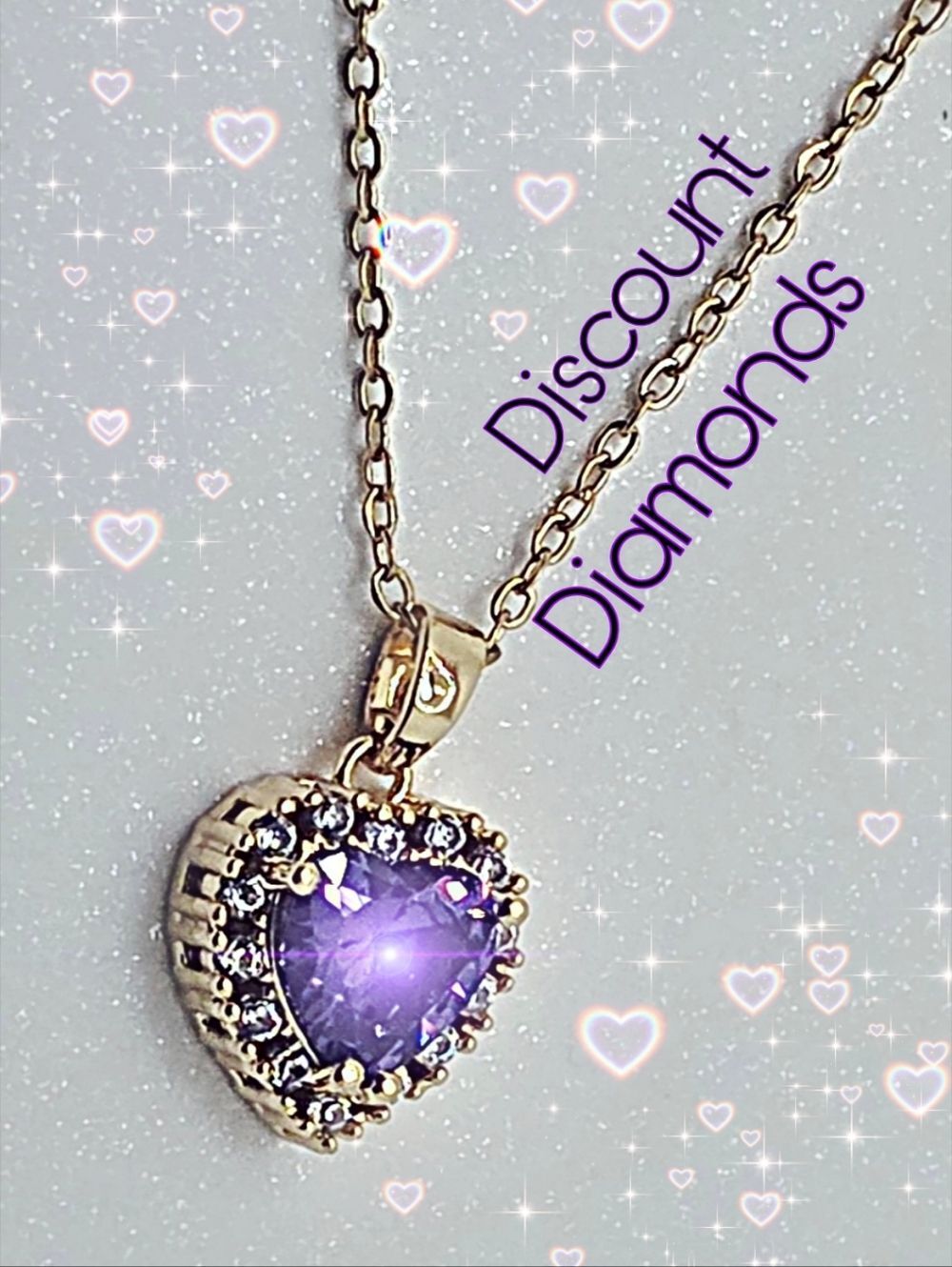 Titanium Choker Necklace 18K Yellow Gold & Amethyst Heart & Simulated Diamonds